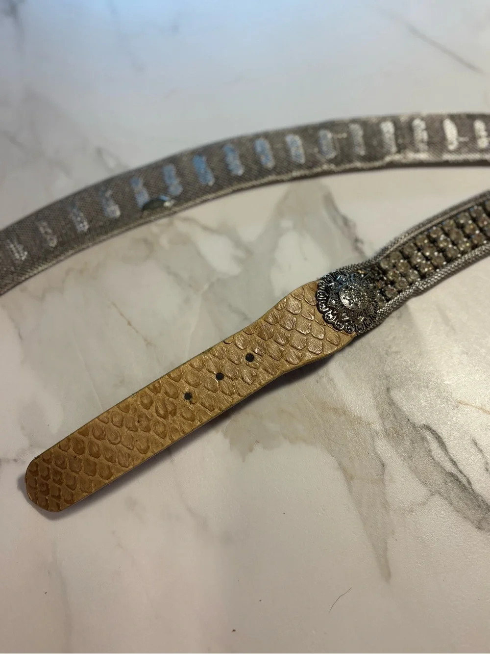 Nanni Rhinestone Western Snakeskin Belt with Decorative Buckle